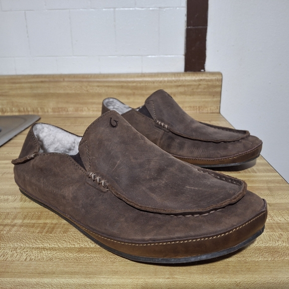 Olukai Moloa Brown Leather Slipper Size 11 - Picture 4 of 9